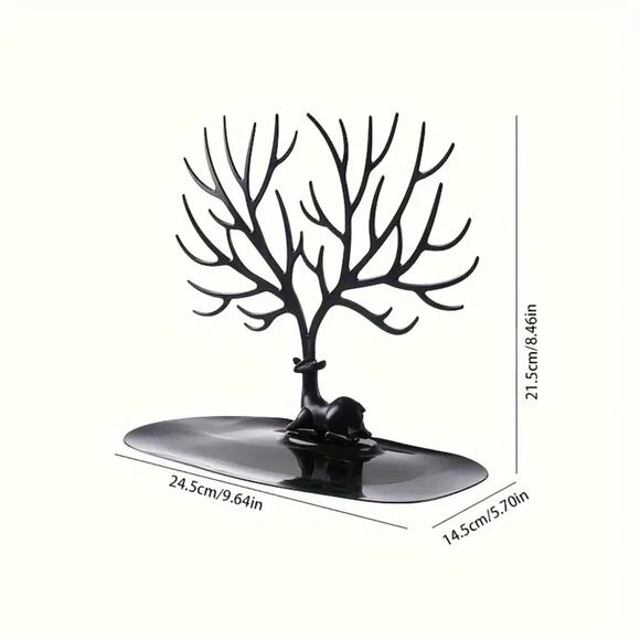 Deer Tree Jewelry Organizer Stand – Black Earring & Ring Holder with Tray - Picture 2 of 5